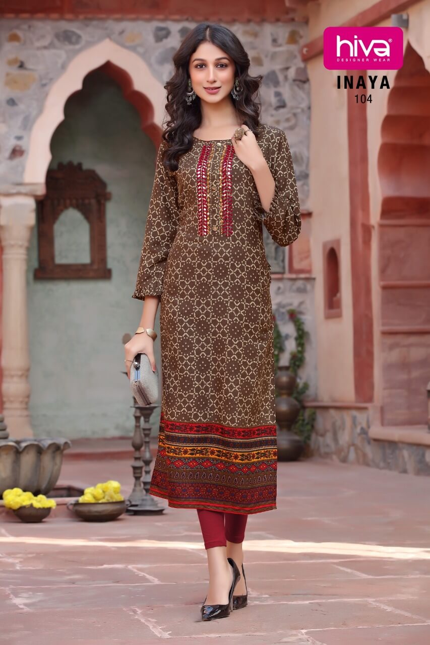 Hiva Inaya Designer Ethnic Wear Rayon Printed Designer Long Kurti Collection