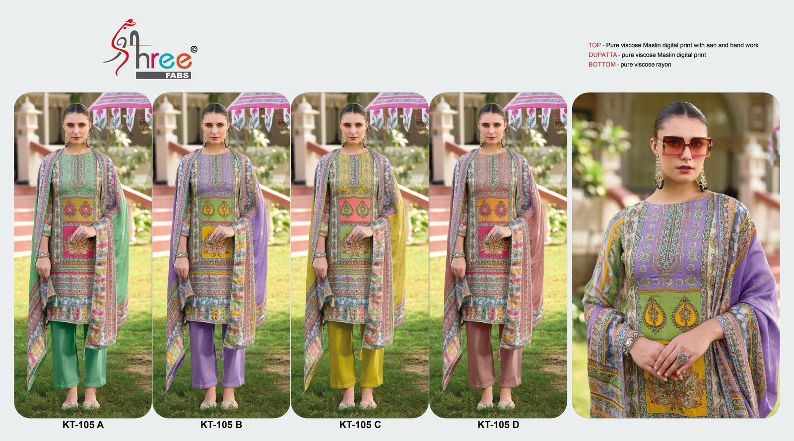 KT 105 by Shree Viscose Maslin Digital Printed Salwar Suits Suppliers In India