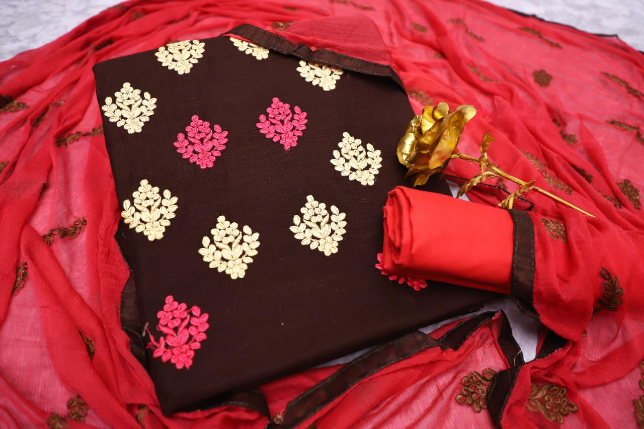 Maahi South Cotton Slub With Embroidery Work And Najmeen Embroifery Work Dupatta Dress Mterial OR Ready Made Collection