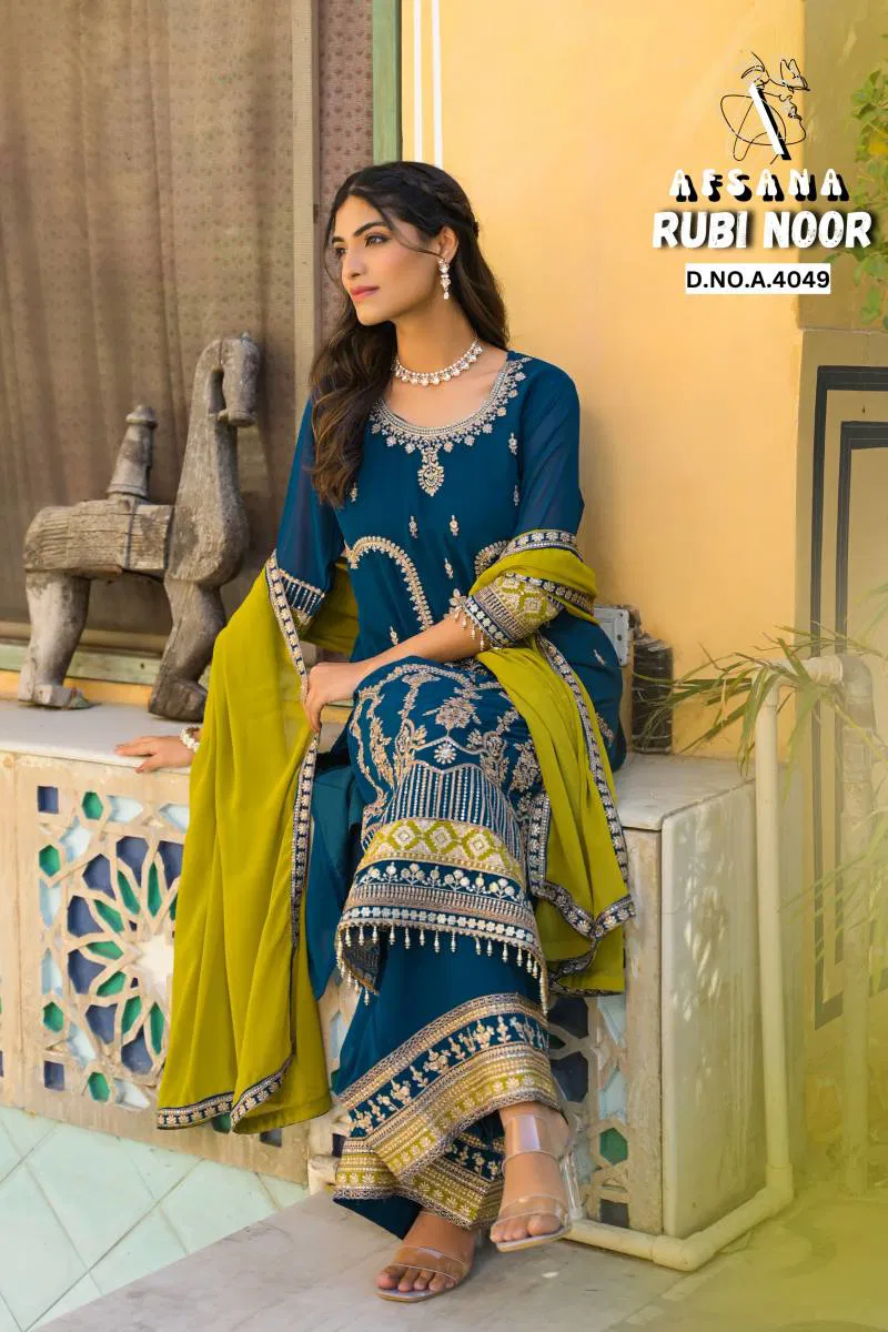 Rubi Noor By Afsana Georgette Kurti Bottom With Dupatta Wholesale In India