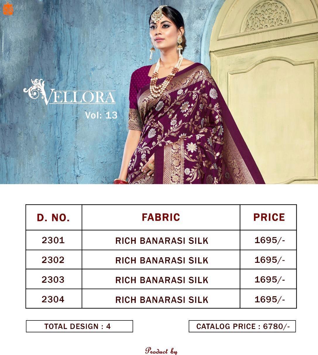 Vellora Vol 13 Kalakari Banarasi Silk Designer Partywear Saree Collections
