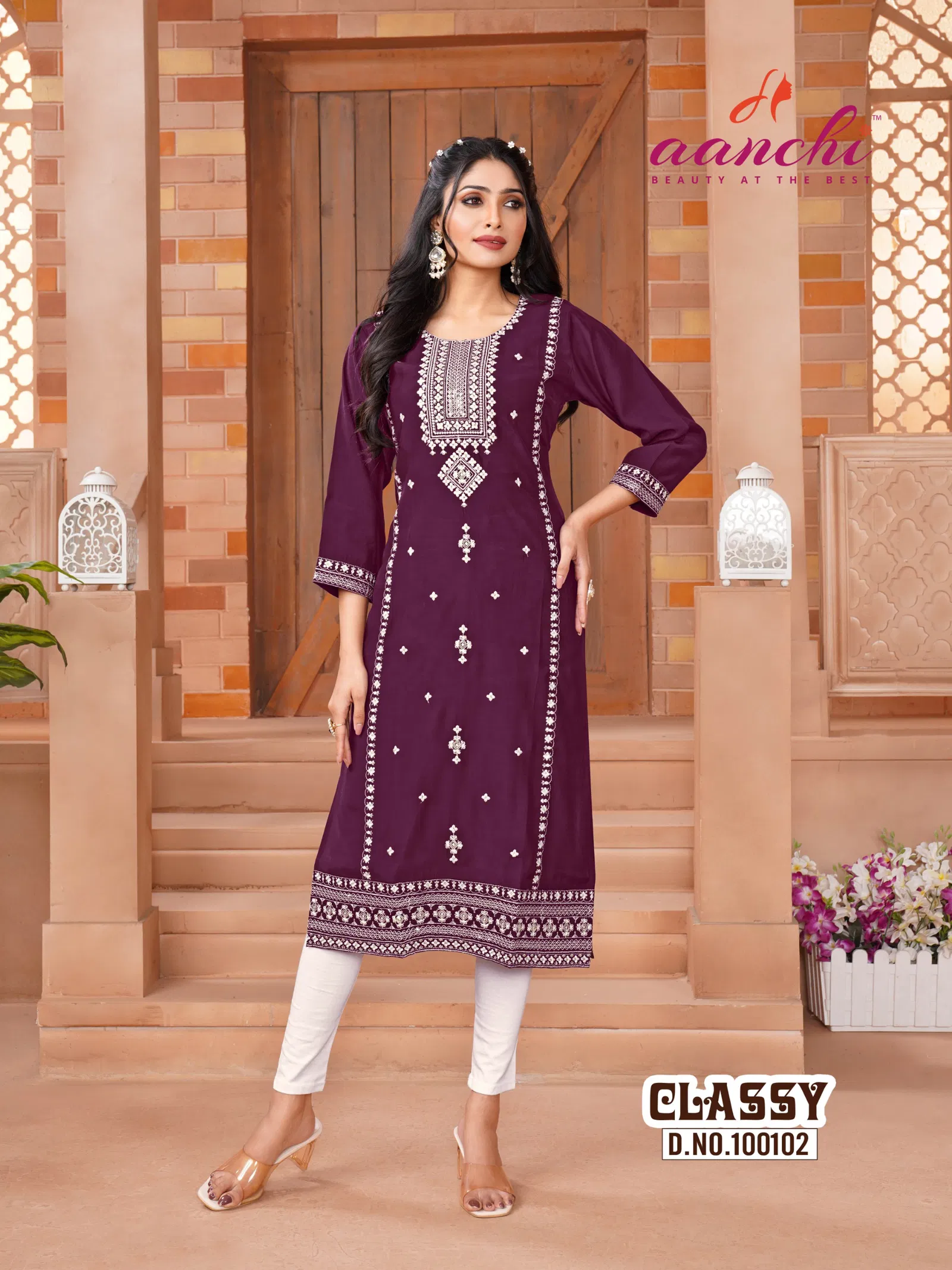 Classy By Aanchi Roman Silk Embroidery Straight Kurtis Exporters In India