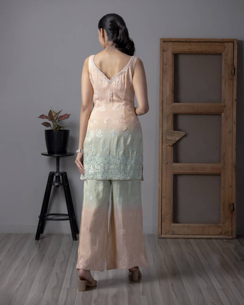 Tcs 113 Pink And Light Green Shaded Viscose Readymade Suit Wholesale In India
