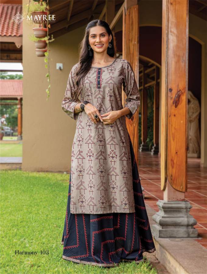 Mayree Harmony Ethnic Wear Maslin Printed Kurti With Bottom Collection