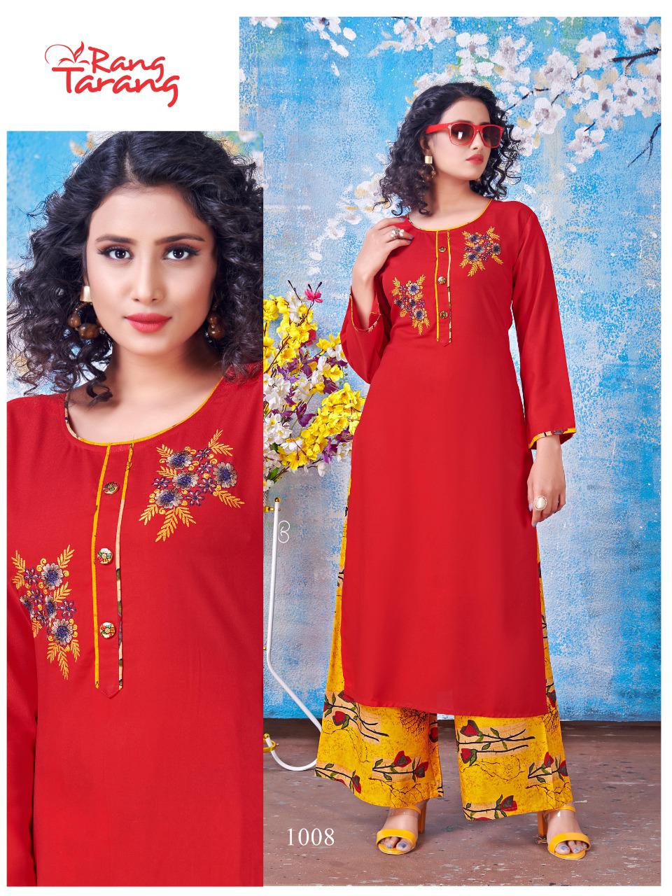 Rang Tarang Sweet Lady Latest Ethnic Wear Heavy super Slub rayon embroidery work Kurti With Bottom Collection