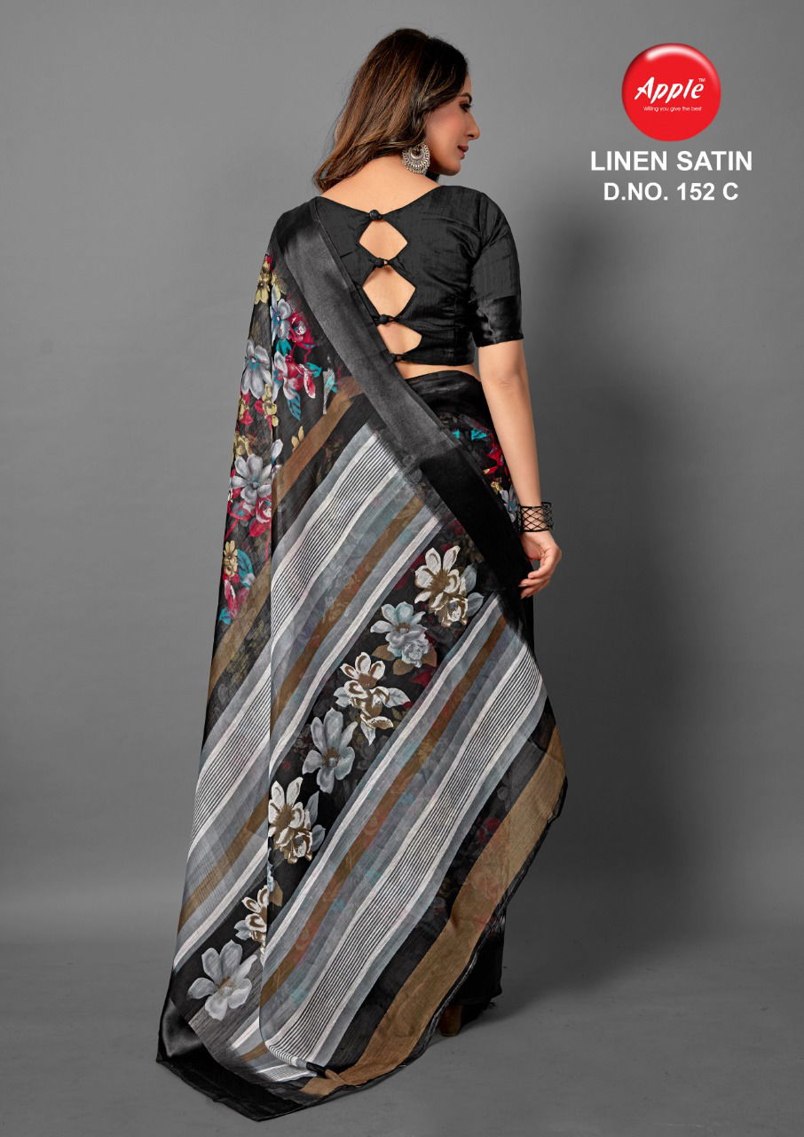 Apple Linen Satin 152 Fancy Printed Casual Wear Line Satin Saree Collection
