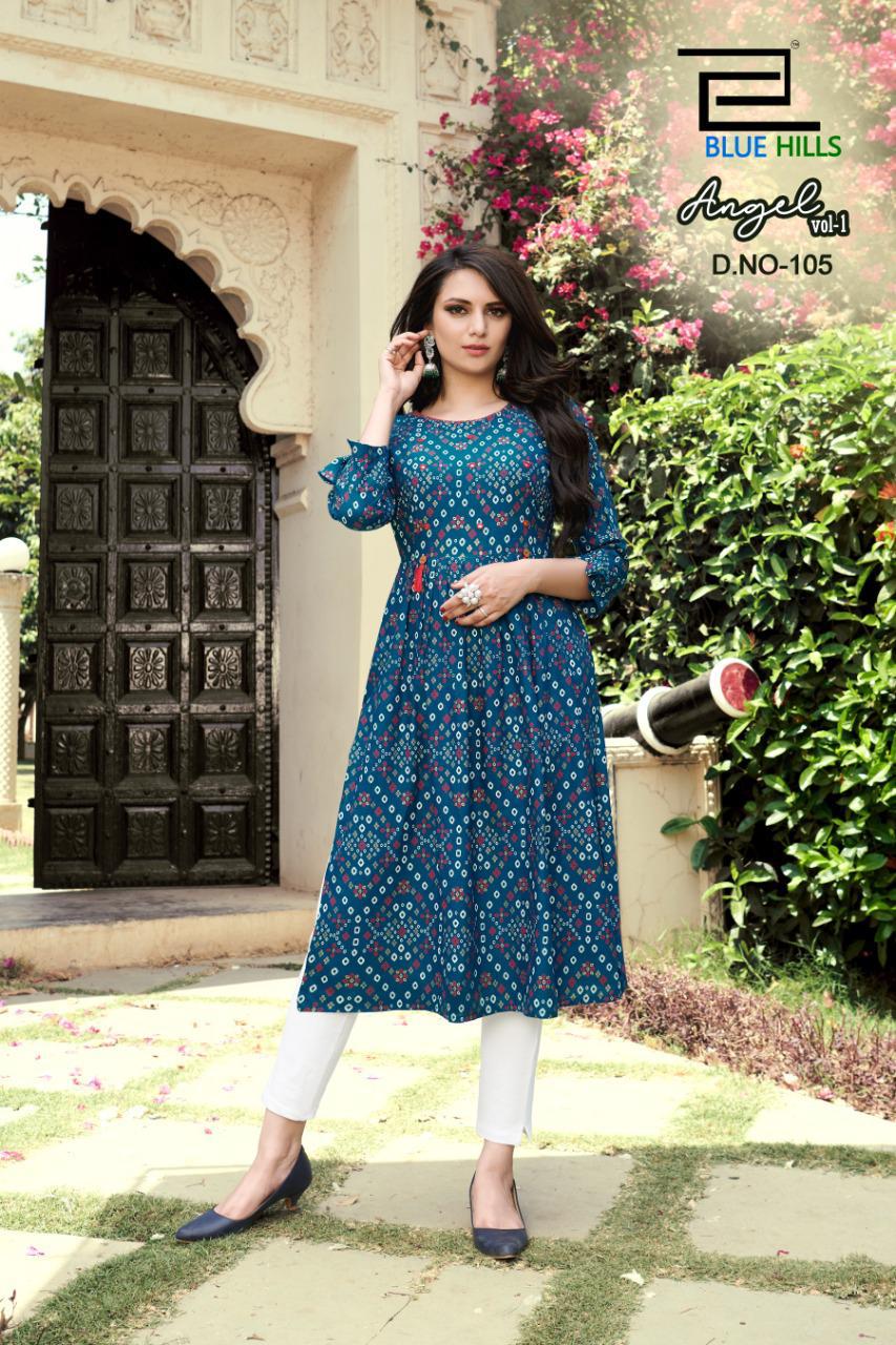 Blue Hills Angel 1 Latest Fancy Designer Ethnic Wear Rayon Printed Kurti Collection
