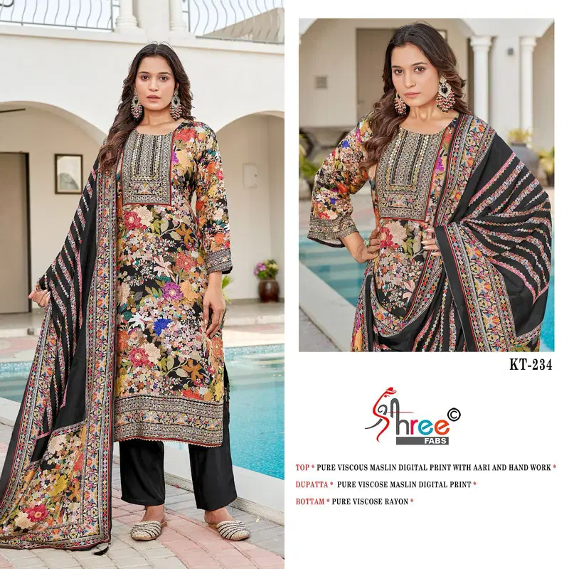 Kt 234 By Shree Viscose Maslin Digital Printed Salwar Suits Orders In India