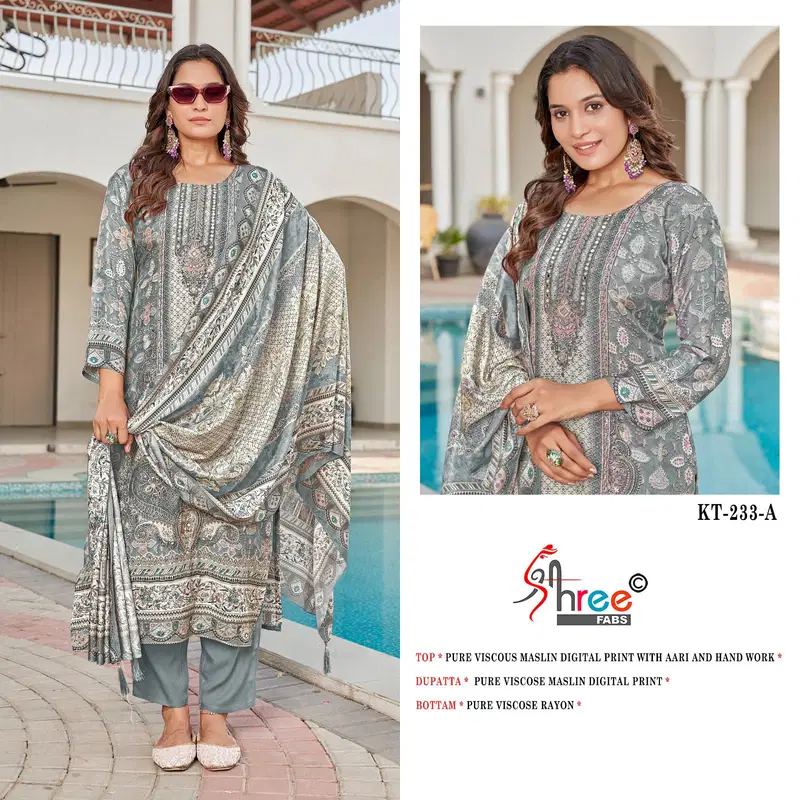 Kt 233 By Shree Viscose Maslin Digital Printed Wholesale Salwar Suits In India