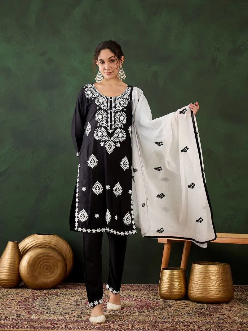 Color Set 8502 Cotton Chikankari Kurti Bottom With Dupatta Wholesale Online
