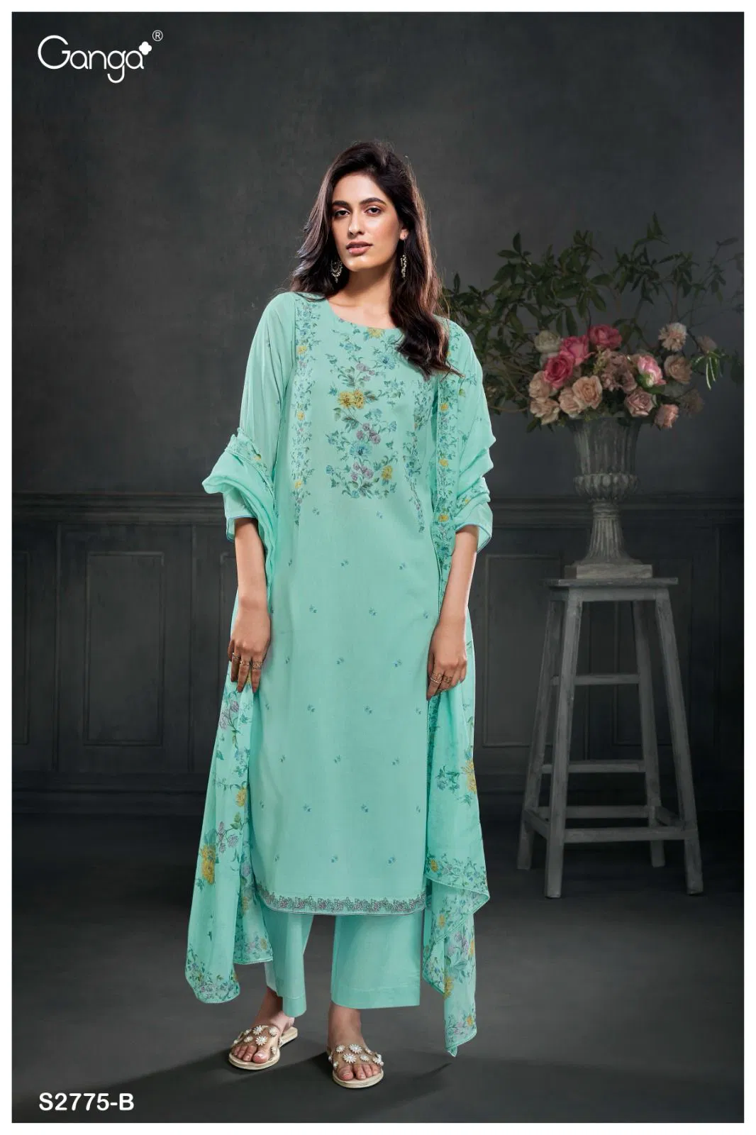 Citra 2775 By Ganga Voil Printed Embroidery Dress Material Exporters In India