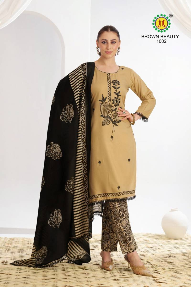 Jt Brown Beauty Rayon Embroidered Dress Material Exporters In India