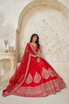 Red Colour Silk With Leaf Embroidery Work Lahenga With Blouse Dupatta Wholesale Market Surat KF 2144