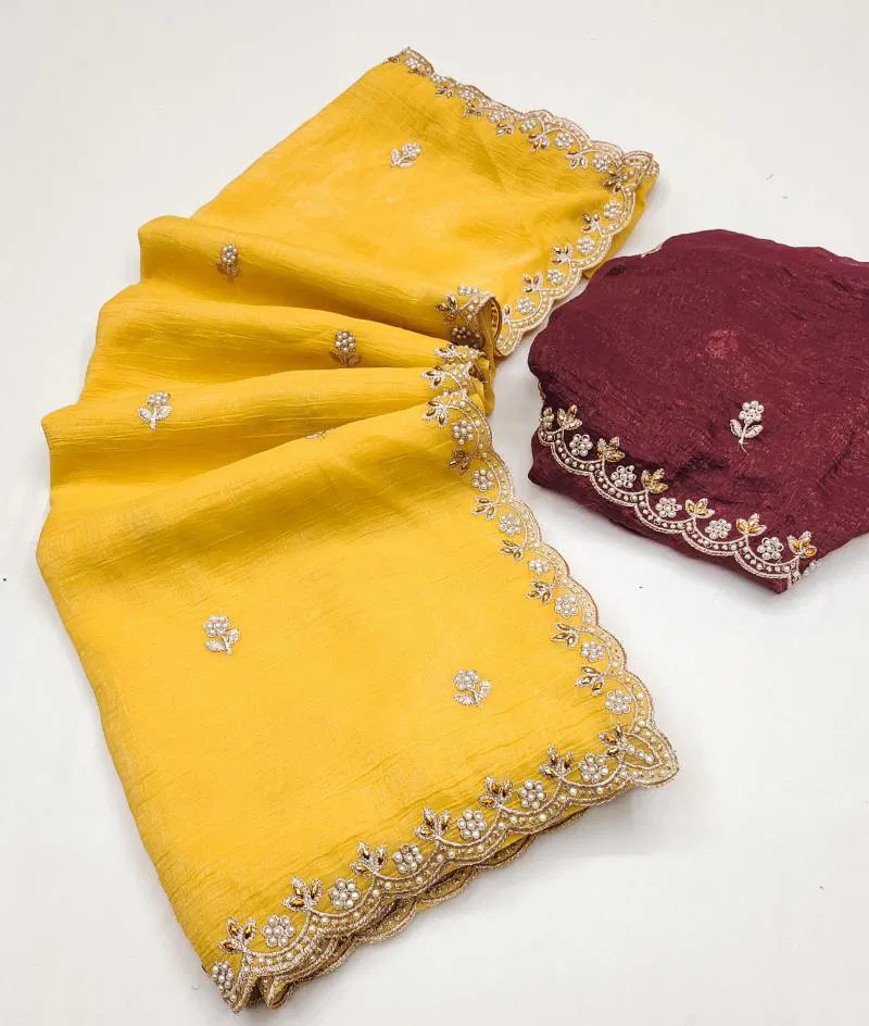 Bt 1267 Chiffon Embroidered Festive Wear Saree Wholesale Clothing Suppliers In India
