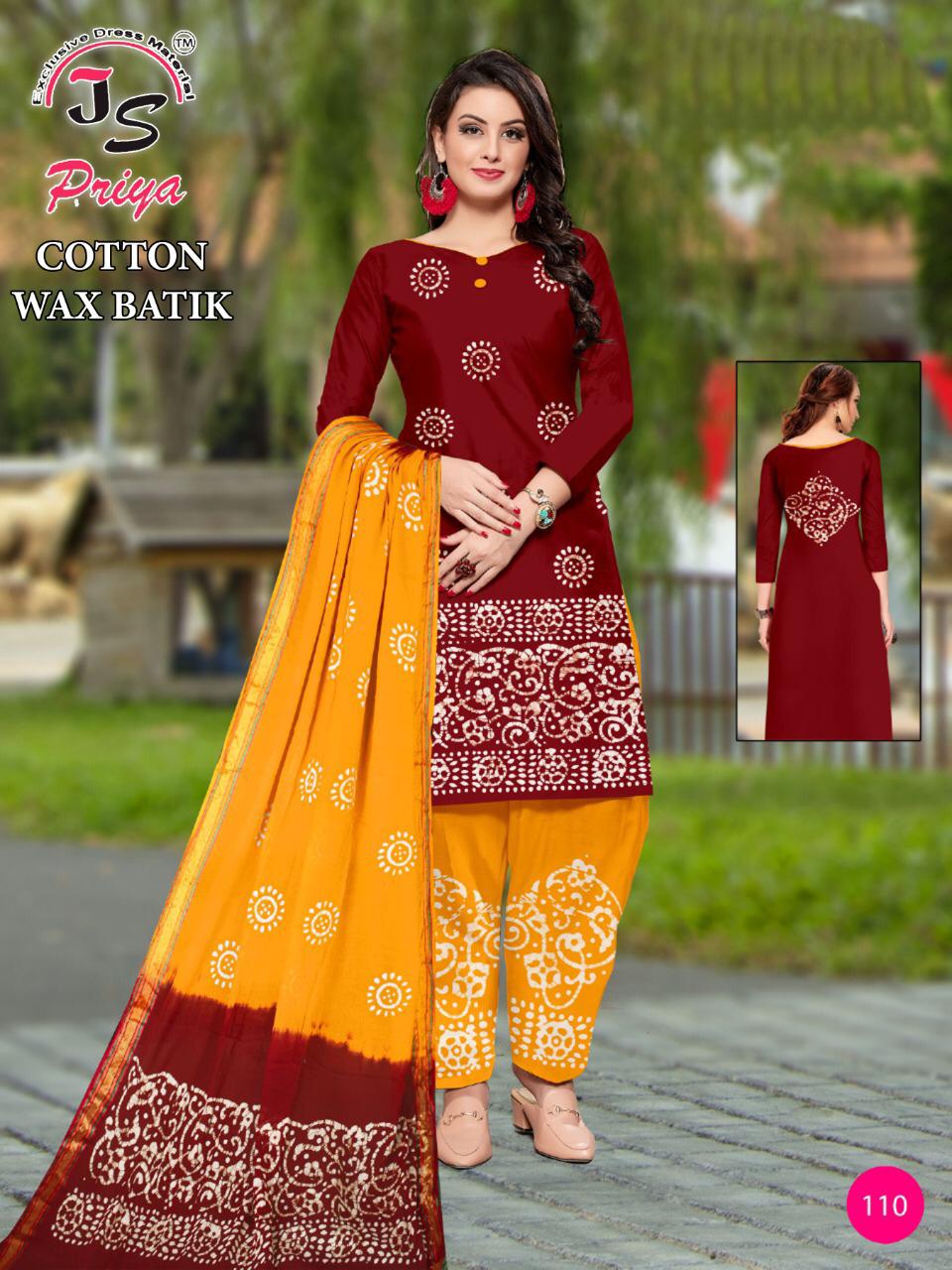 Js Priya Cotton Wax Batik Casual Wear Cotton Printed Dress Material Collection
