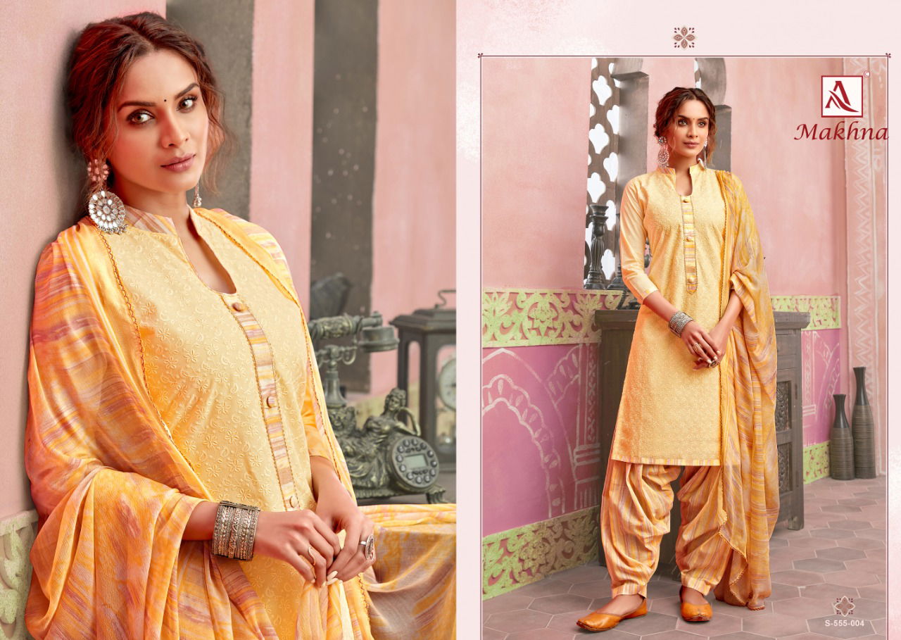 Alok Makhna Latest fancy Casual Wear Designer Pure Cotton Chikan Work with Stitched Tie Punjabi Style Dress Material Collection
