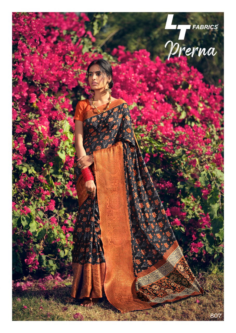 Lt Prerna Fancy Designer Festive Wear Heavy Printed Cotton Silk Sarees Latest Collection
