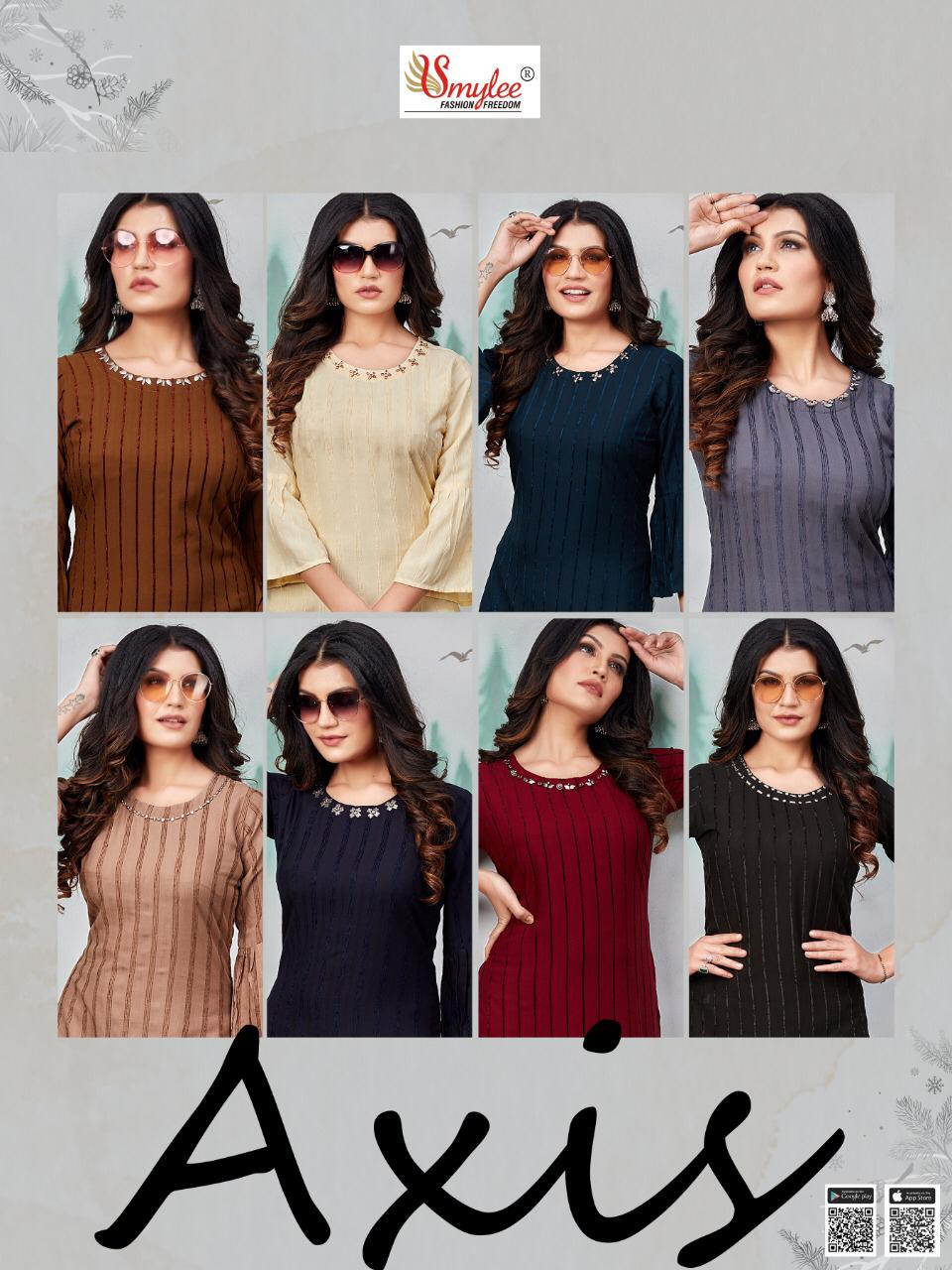 Smylee Axis Designer Latest Festive Wear Fancy Heavy Bombay Velvet Lining With Neck Work Kurtis Collection
