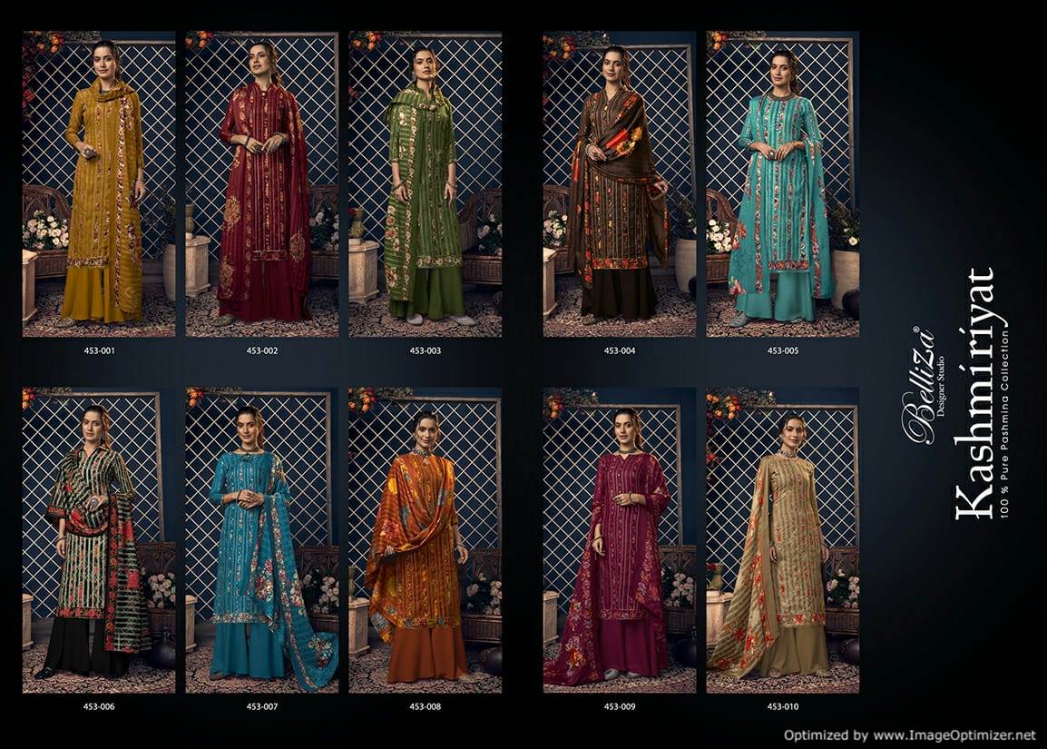 Belliza Kashmiriya Latest Designer Pure Pashmina Digital Print with Exclusive Sleek Kasab Gota Work Dress Material Collection 