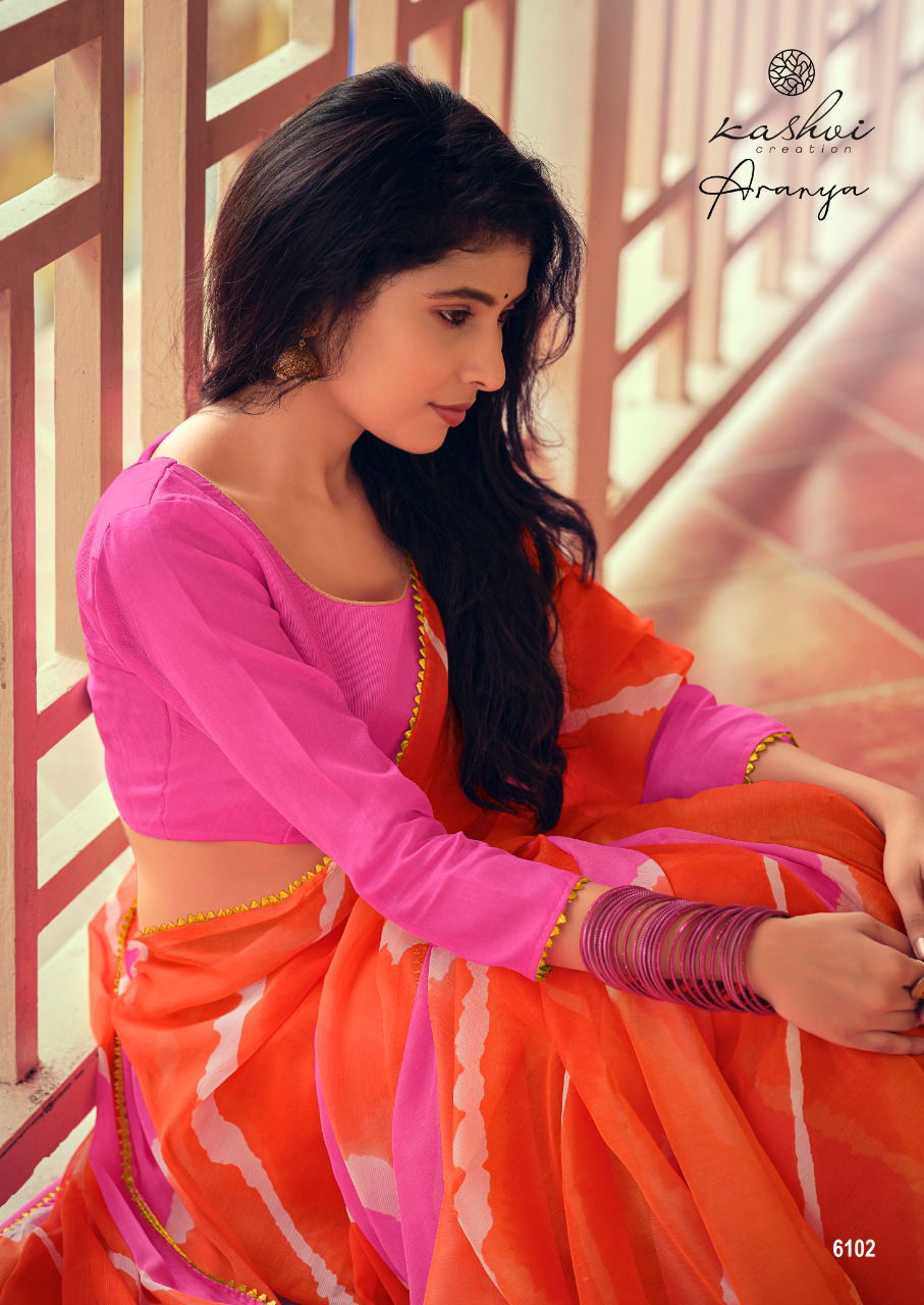 Kashvi Aranya Silk Chiffon With Goti Lace Printed Designer Saree Collection
