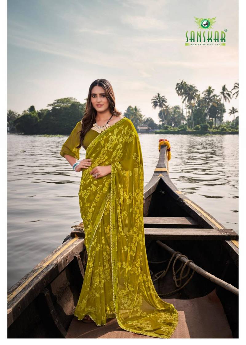 Sangeet By Sanskar Bember Georgette Embroidered Saree Wholesale Online
