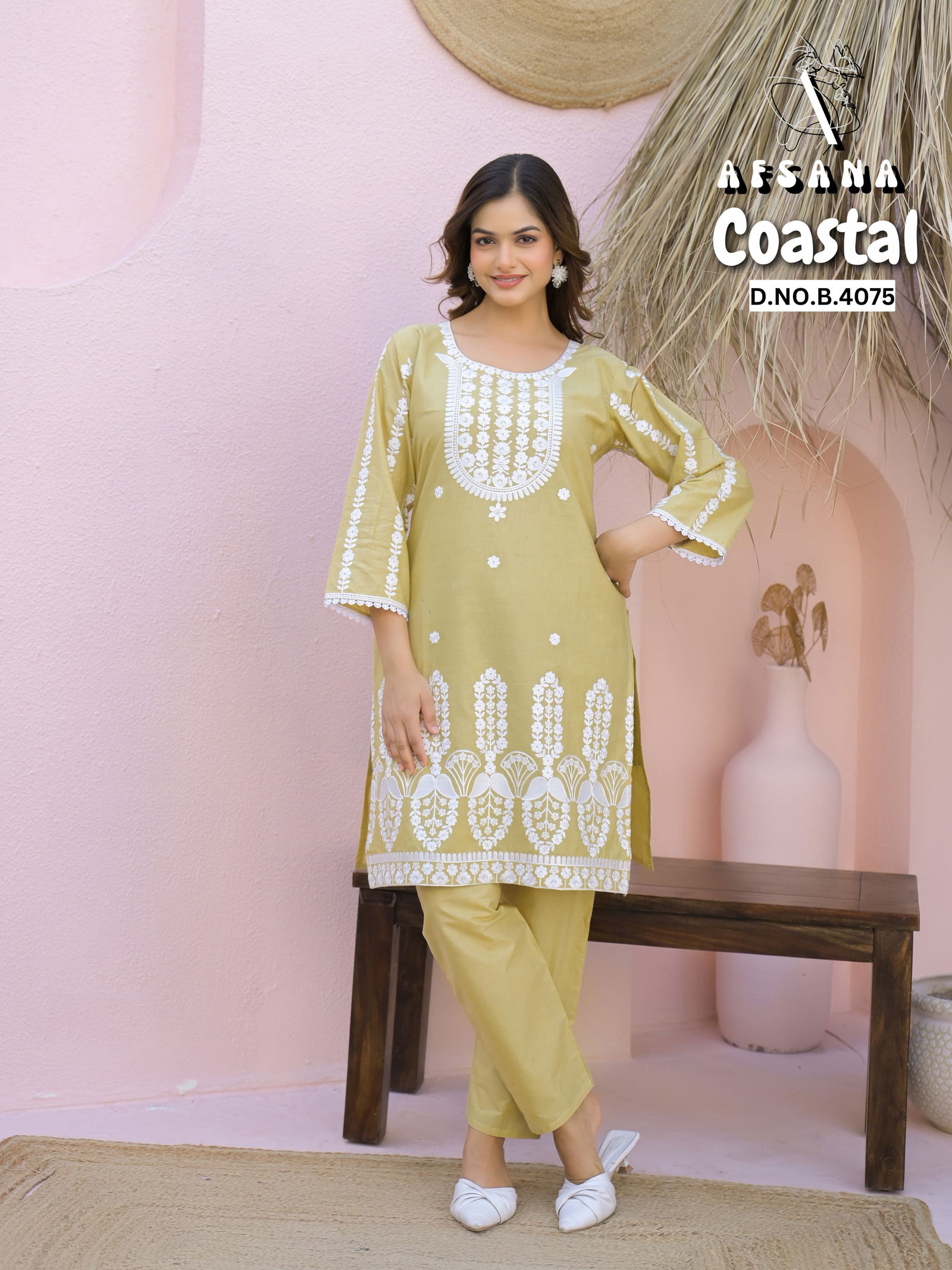 Coastal By Afsana Cotton Embroidery Kurti With Bottom Wholesalers In Delhi