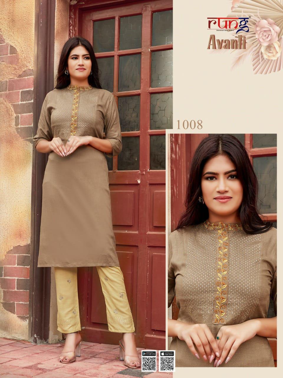 Rung Avanti Heavy Rayon Designer Ethnic Wear Latest Kurtis With Bottom Collection
