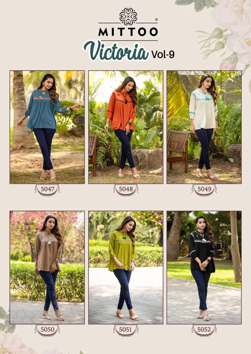 Mittoo Victoria Vol 9 Rayon Wrinkle With Thread Work Top Online Wholesale