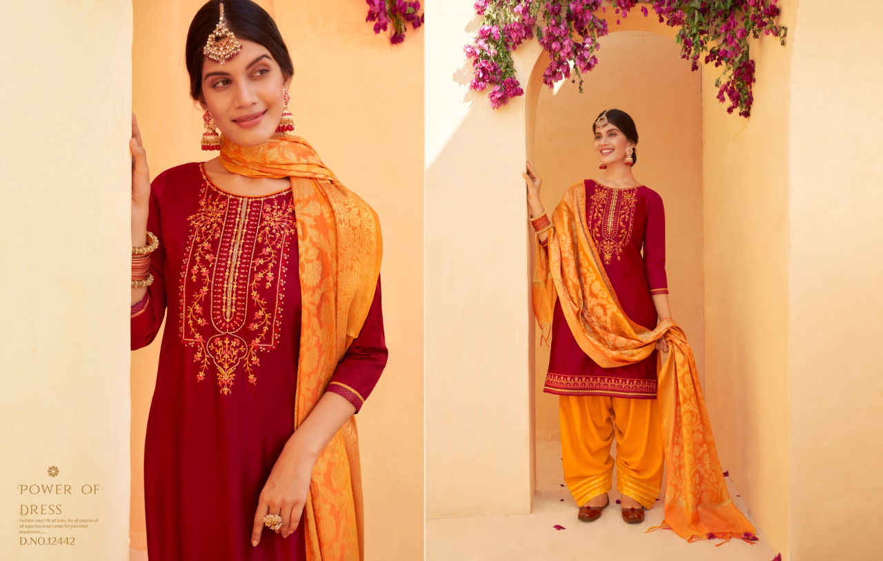 KAJREE SUNHERI PATIYALA VOL-4 Latest Fancy Designer Festive Wear Jam Silk with Embroidery Work And Khatli Work Readymade Salwar Suit Collection
