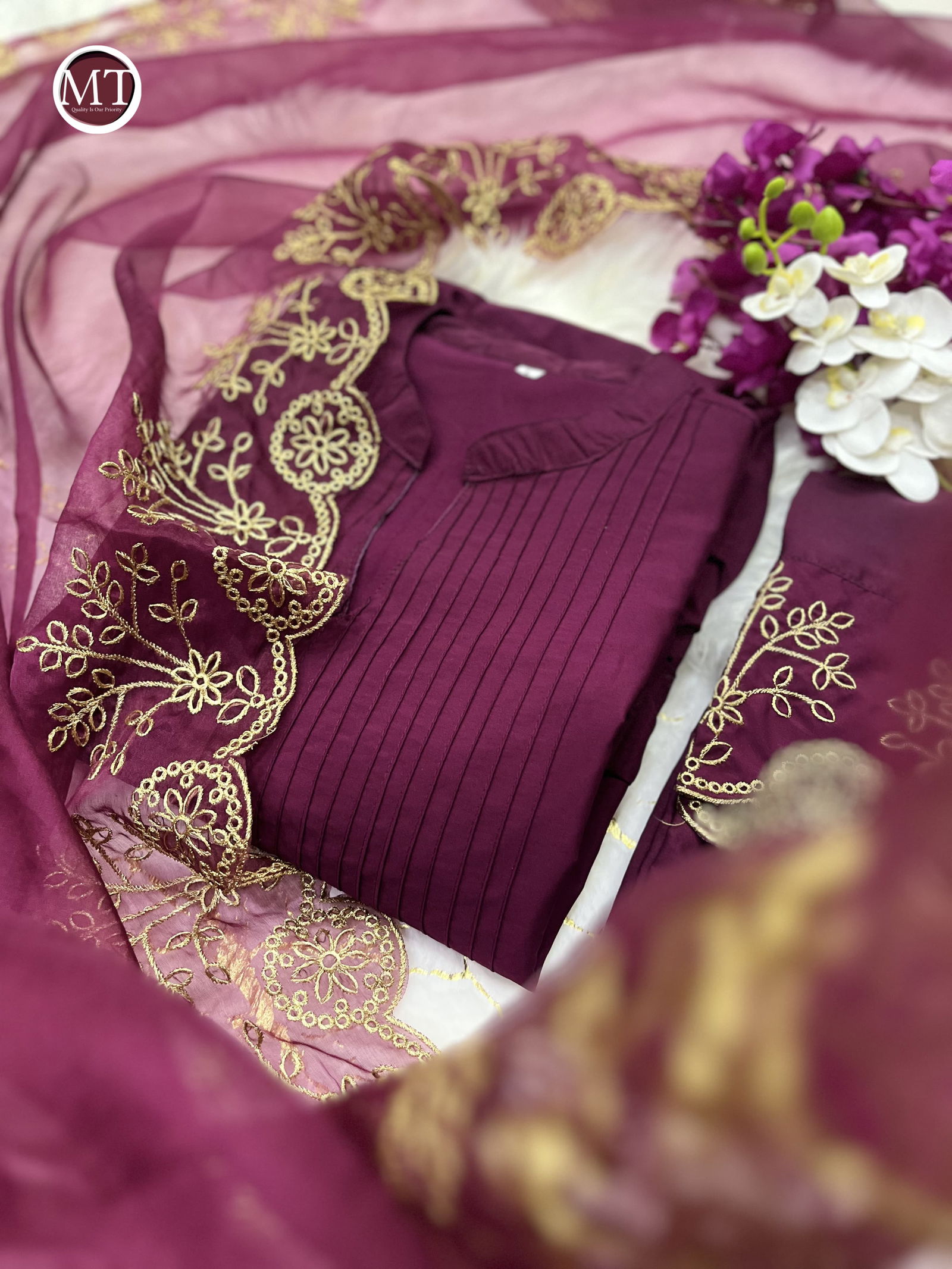 Akshar Designer Cotton SIlk Kurti With Bottom Dupatta