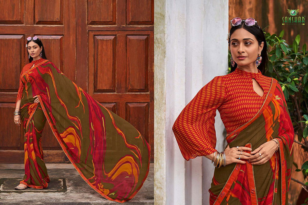 Sanskar Chitrakala Party Wear Georgette Printed Sarees Collction
