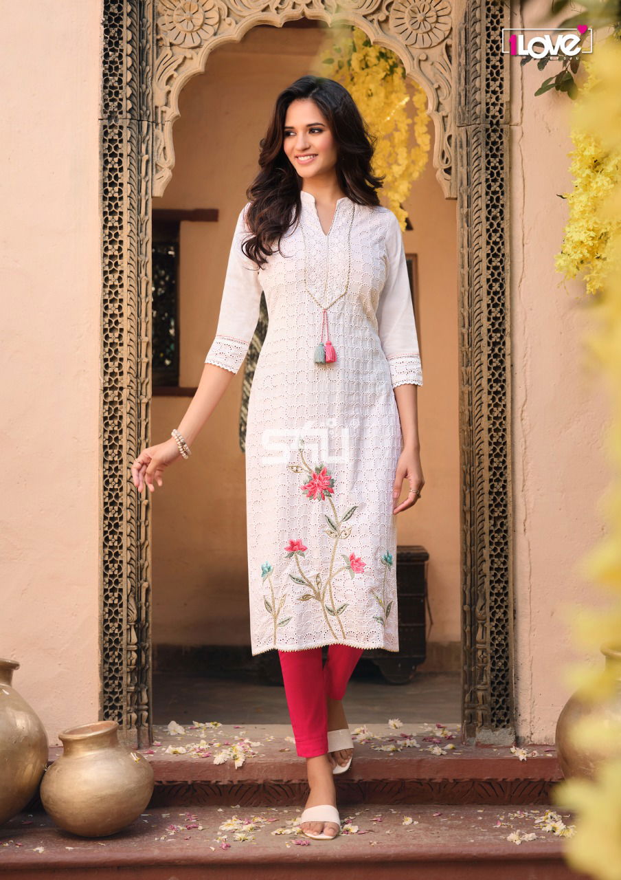 1 love Schiffli Fancy Designer Party Wear Latest Kurti Collection