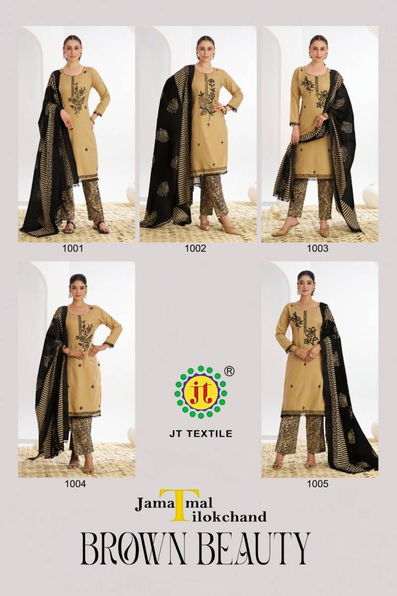 Jt Brown Beauty Rayon Embroidered Dress Material Exporters In India