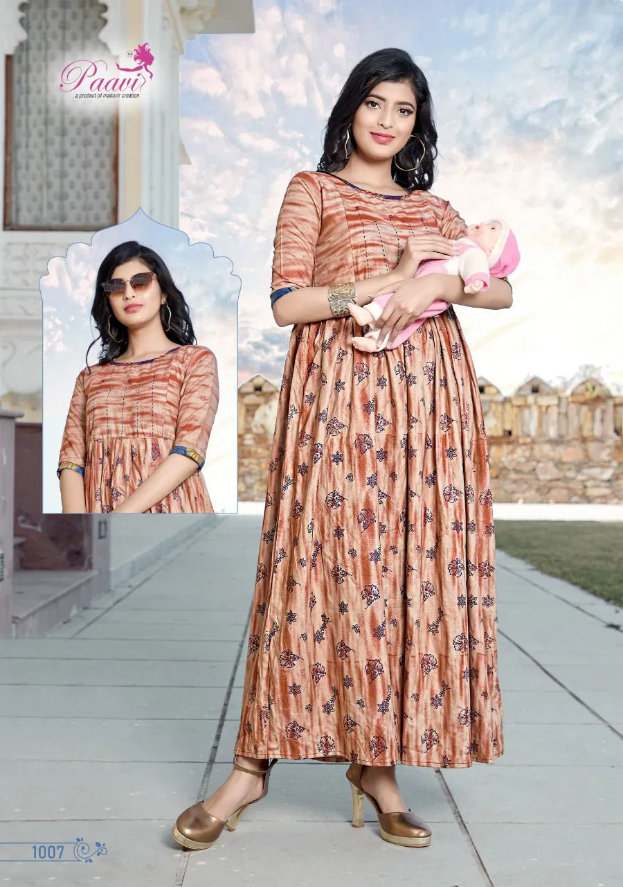Paavi Kaarwan 4 Ethnic Wear Rayon Printed Anarkali Long Kurti Collection
