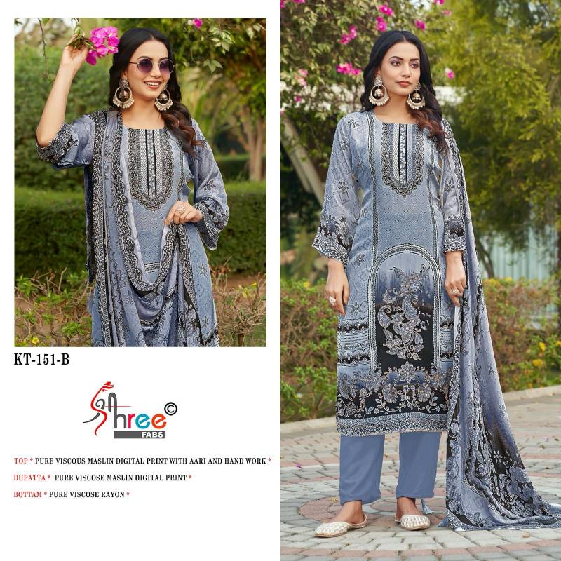 Shree Kt 151 Viscose Maslin Digital Printed Salwar Suits Wholesale In India
