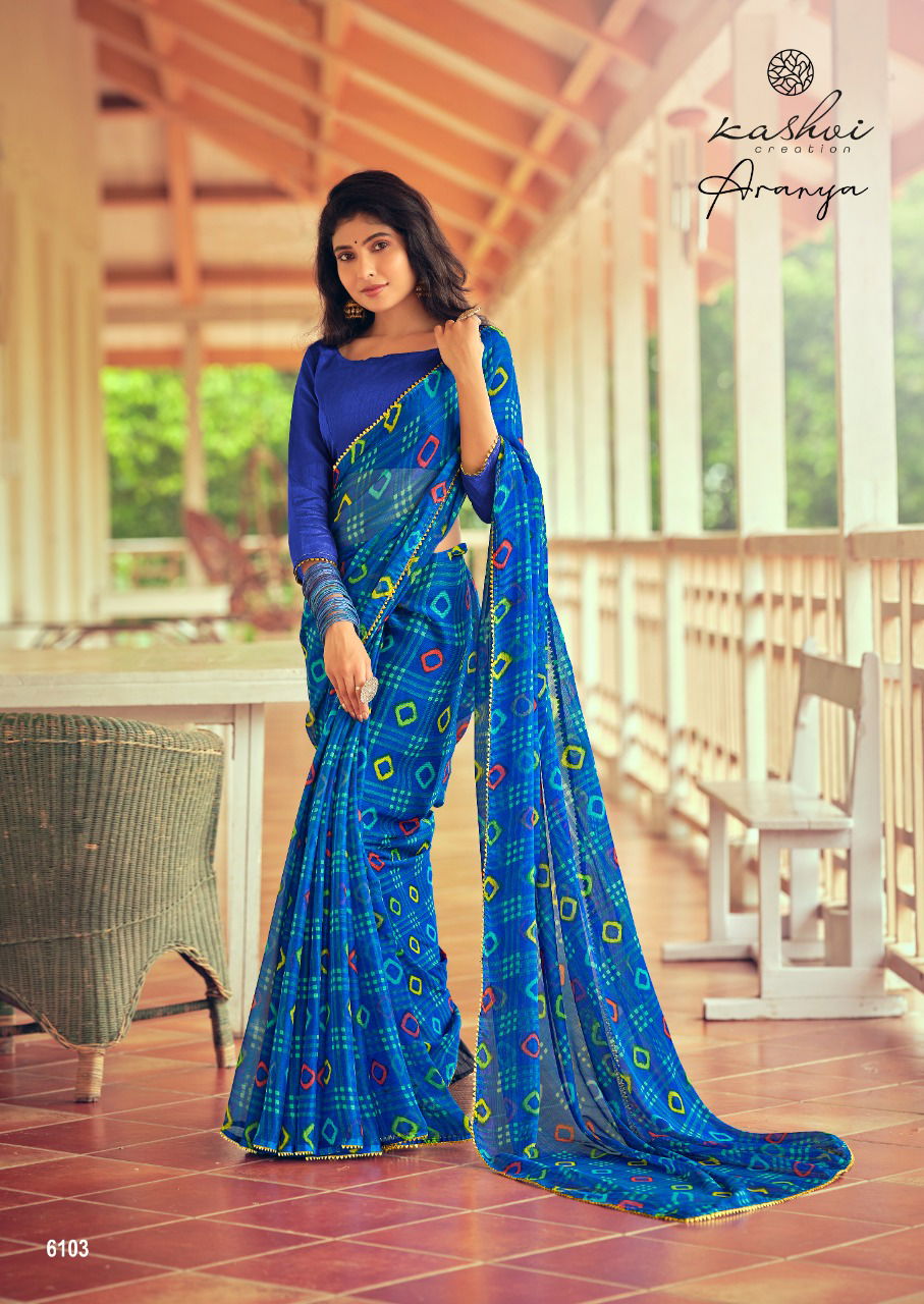 Kashvi Aranya Silk Chiffon With Goti Lace Printed Designer Saree Collection
