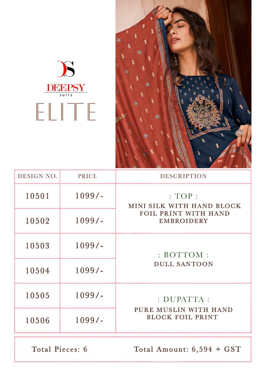Deepsy Elite Latest Fancy Designer Silk Hand Block Foil print With Embroidery Work Designer Dress Material Collection
