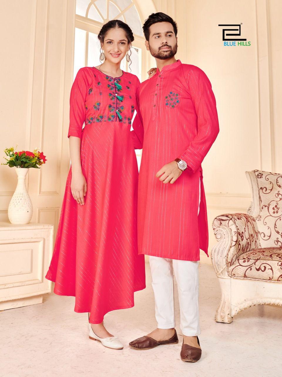 Blue Hills Love Birds Designer Party Wear Rayon Couple Kurta Latest Combo Collection
