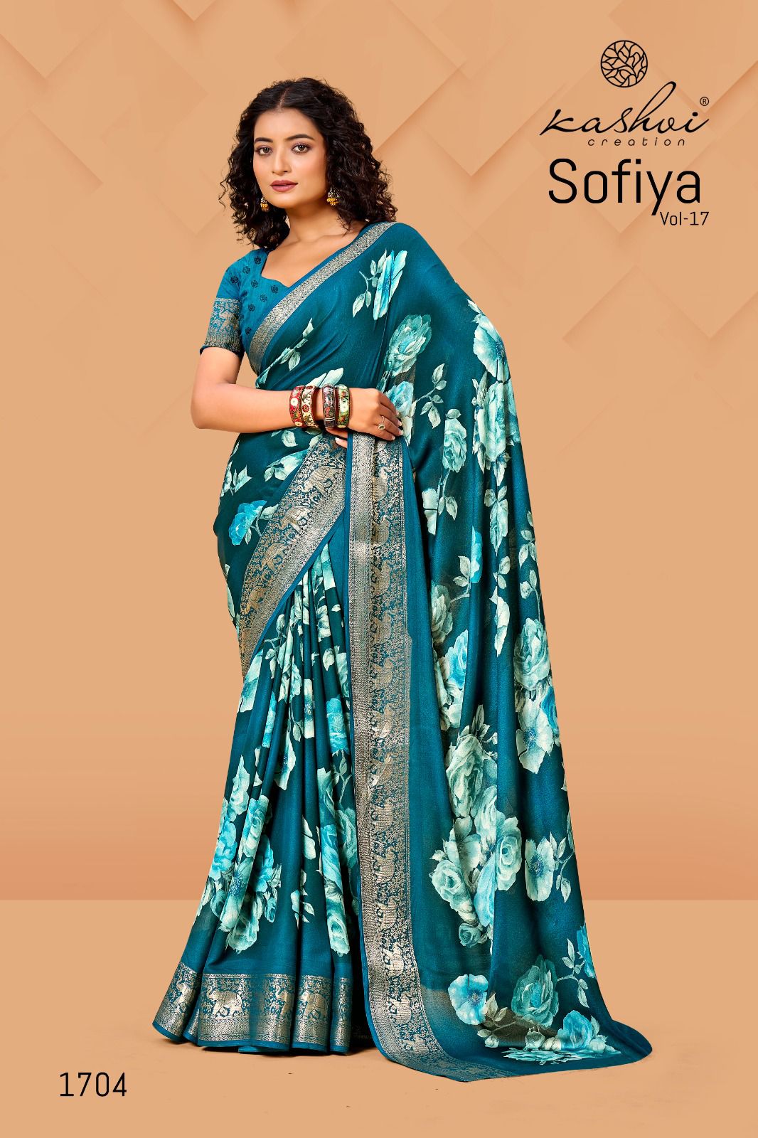Sofiya Vol 17 By Kashvi Dull Moss Zari Border Printed Saree Orders In India