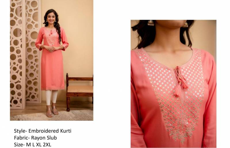Stylee Girl 3 Rayon Embroidered Causal Wear Kurti Wholesale Market