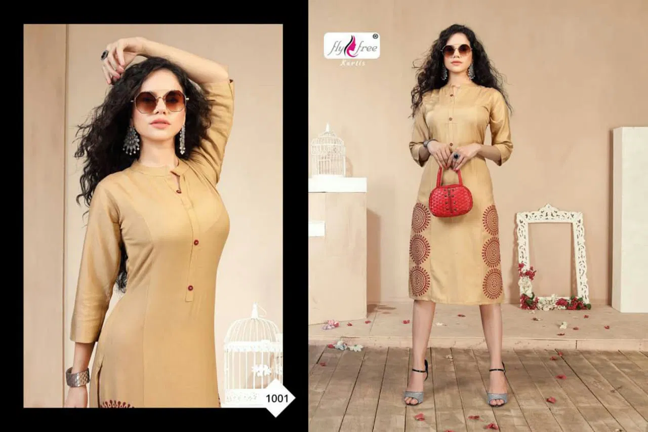 Fly Free Naira Latest Fancy Regular Casual Wear Heavy Rayon Designer Kurtis Collection
