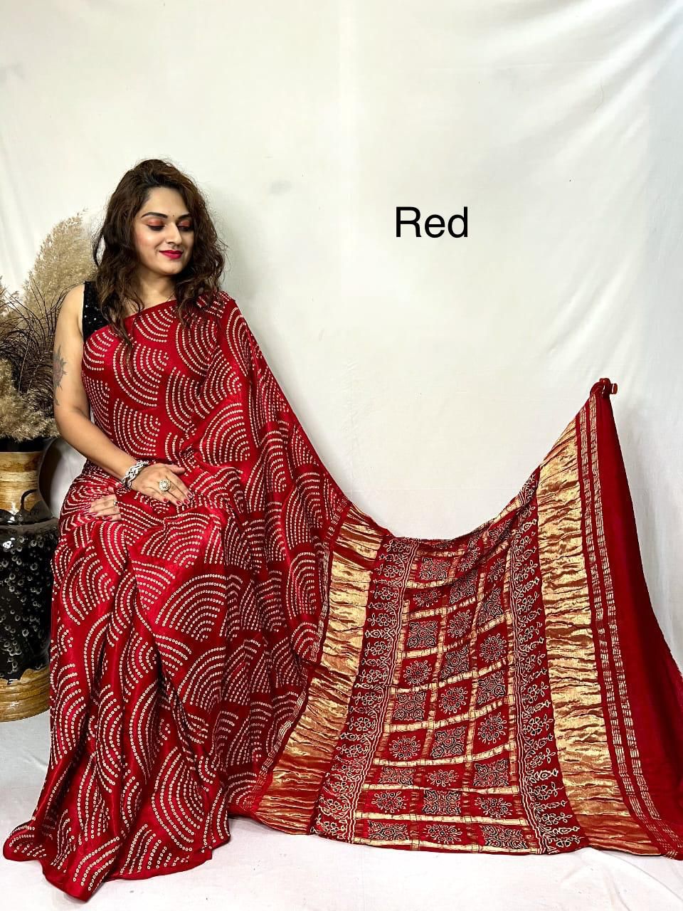 Wow Gajji Silk Ajrakh Pallu Chex Sarees Catalog
