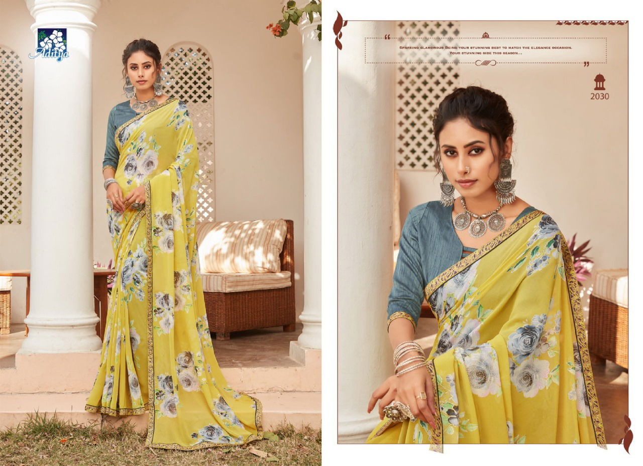 ADITYA UMANG Latest fancy Casual wear Foil Prints On Georgette With Lace Border Saree Collection