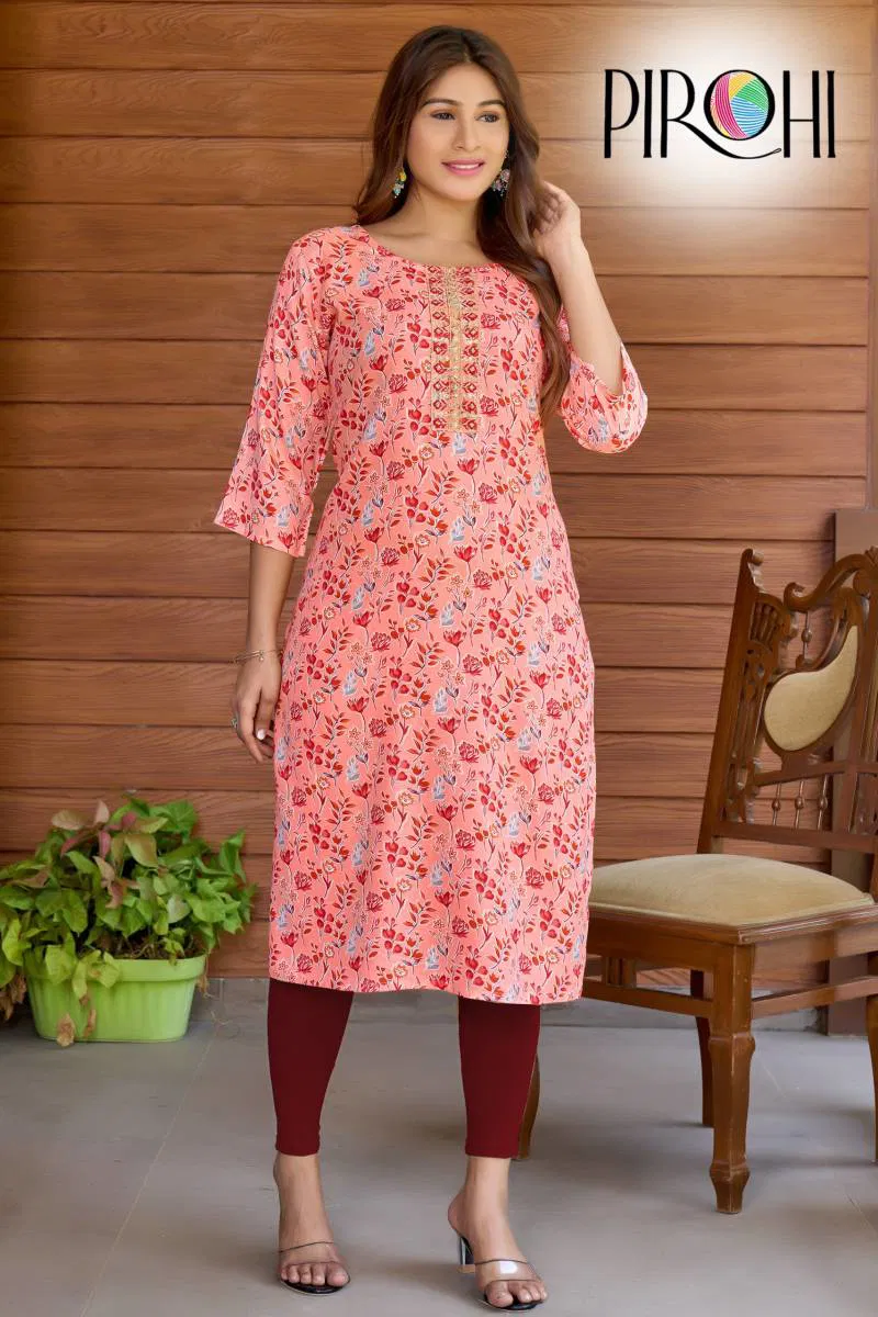 Siri 2 By Pirohi Rayon Foil Printed Straight Kurti Bulk Orders In India