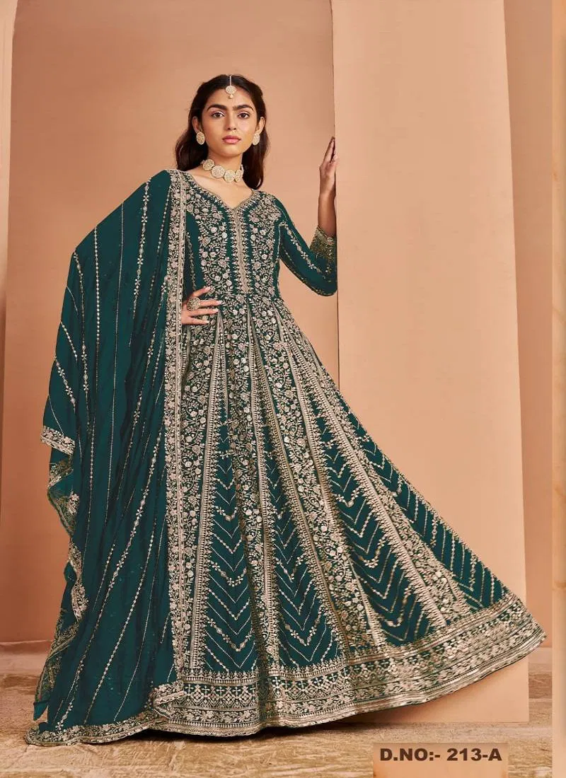 Hit 213 A To D Designer Embroidered Salwar Suits Wholesale Market In Surat With Price