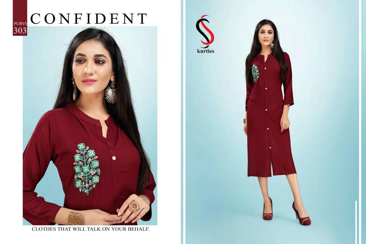 Ss Purvi Vol 3 Latest Designer Daily Wear Rayon Kurtis Collection 