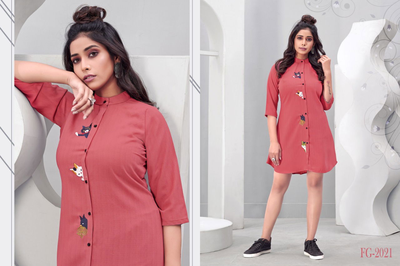 Fg Prism 2 Latest fancy designer Heavy casual Wear Western Embroidery Work Ladies Short Top Collection
