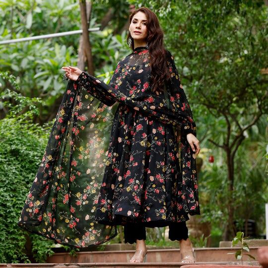 1111 Georgette Printed Dupatta With Anarkali Kurtis Catalog