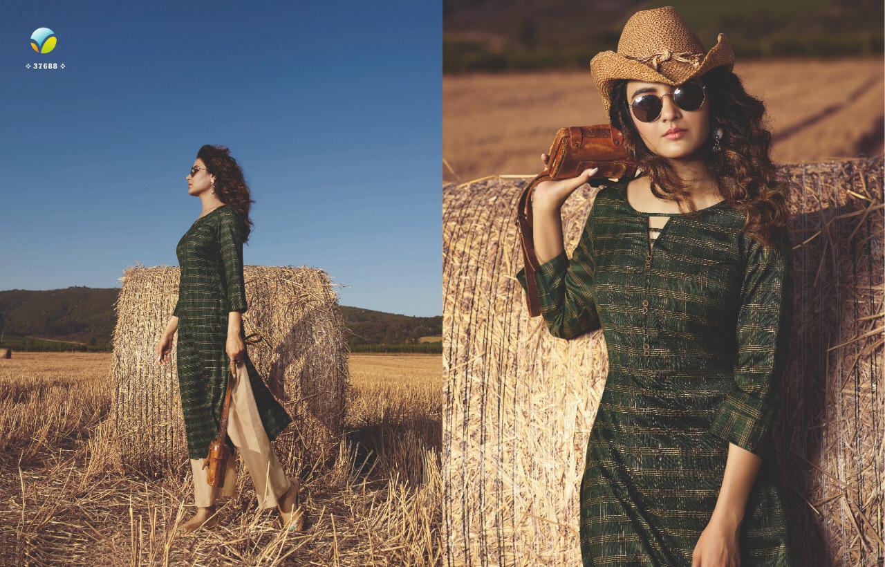 Vinay Tumbaa Aqua Rayon Slub Kurtis with Cotton Satin Pant Designer Party Wear Kurtis Collections 