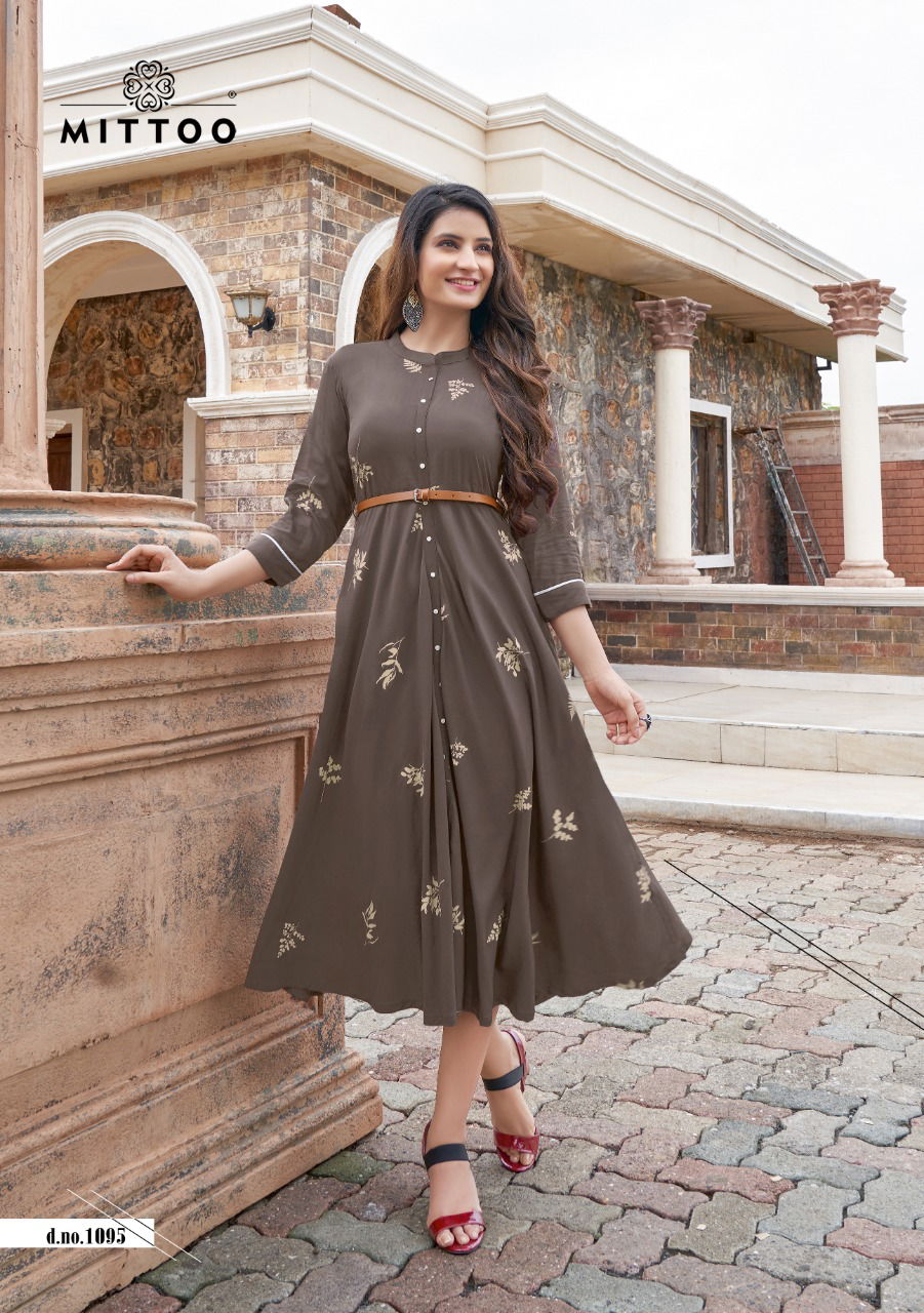 Mittoo Belt 5 Ethnic Wear Long Designer Rayon Printed Kurti Collection
